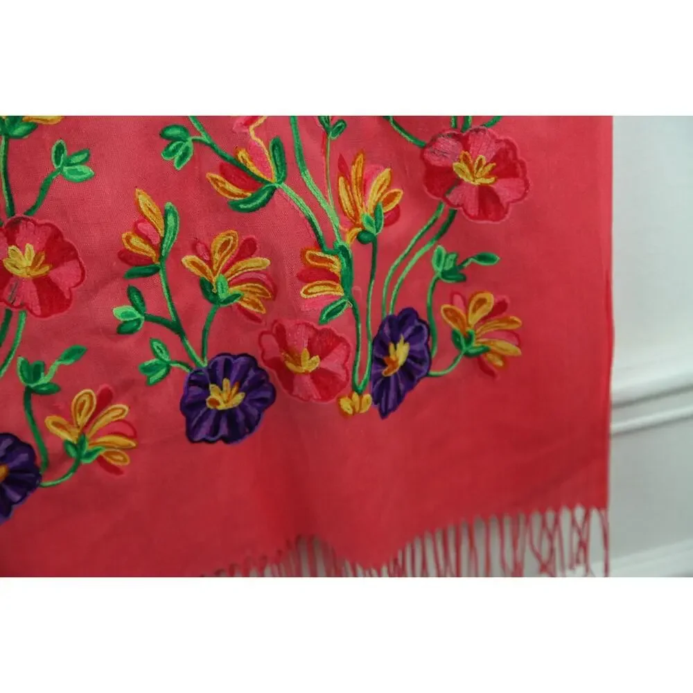 Womens Scarf Pink Floral Embroidered Dainty 26